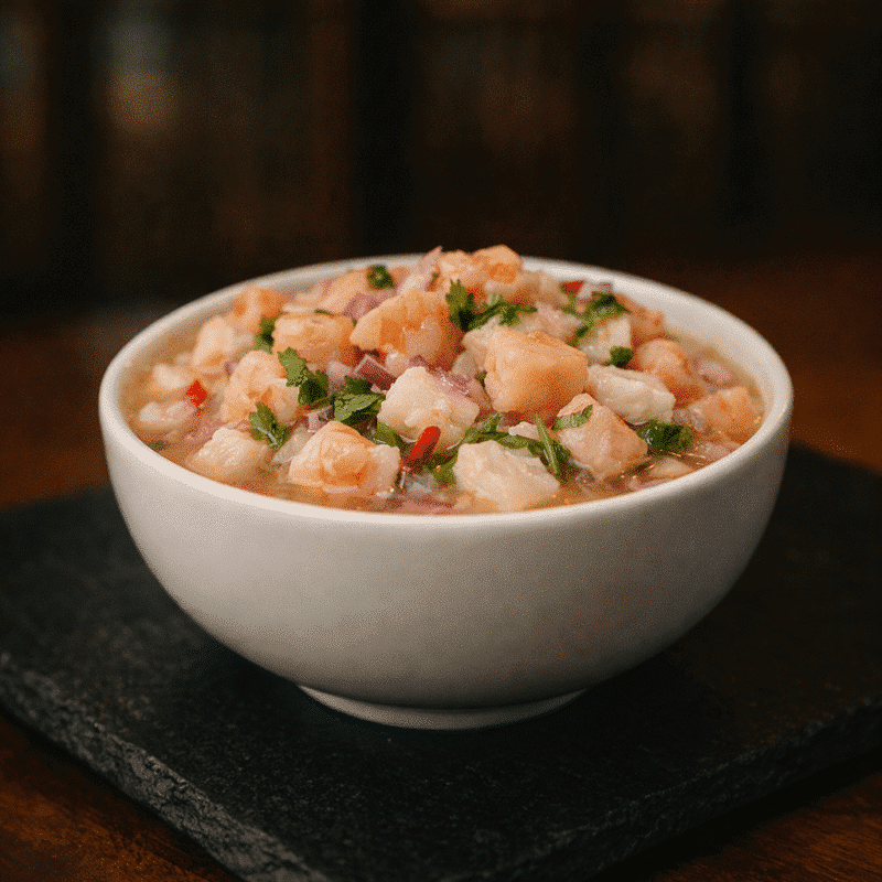 NEW CEVICHE DE SALMON Y CAMARON (500Gr aprox)